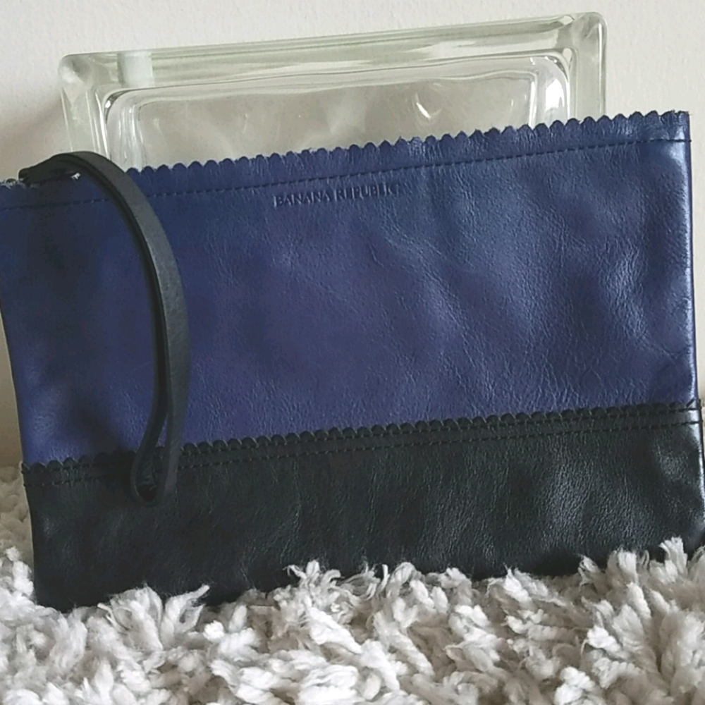 Banana Republic Blue Black Leather Wristlet